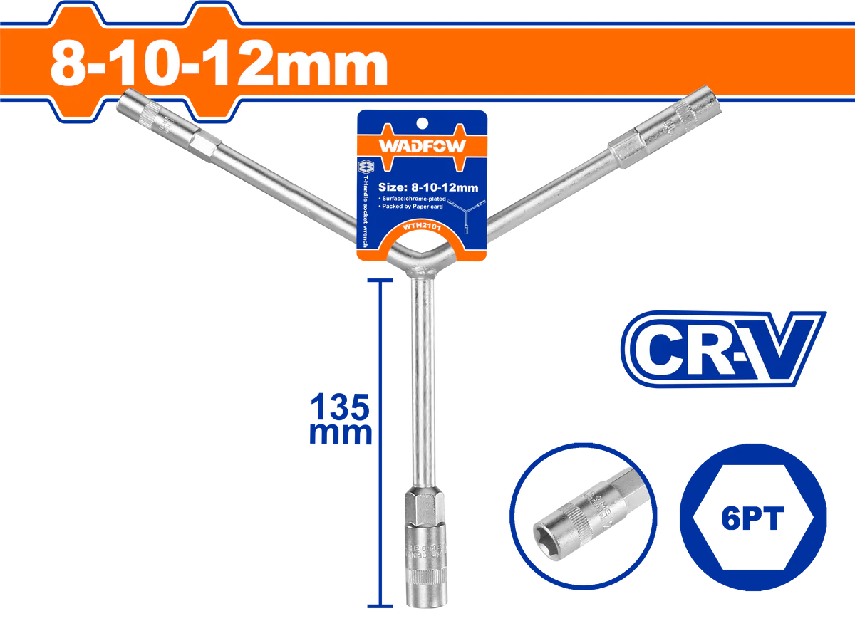 WADFOW 3-Way Y-Type Socket Wrench 8mm 10mm 12mm Tri-Socket Spanner WTH2101 Wadfow